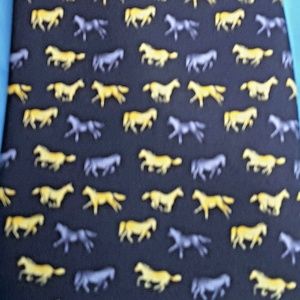 Silk Tie, Black with Gold and Silver Mustang Pony
